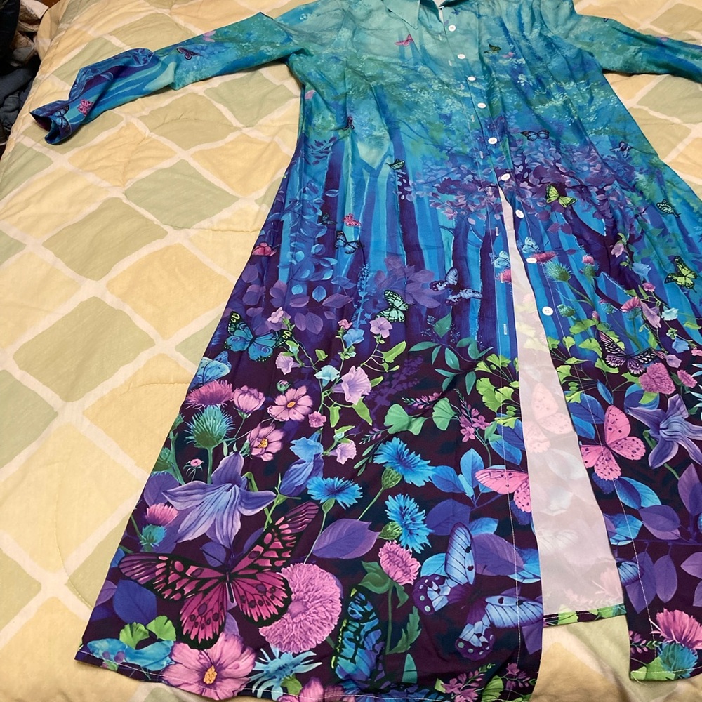 Plant prints Floral Open Front Longline Cardigan - Picture 3 of 8